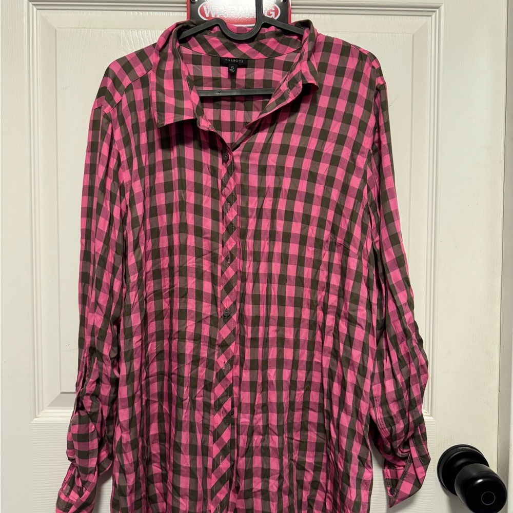 Talbots Pink and Brown Plaid Shirt